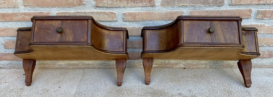 French Wall Bedside Tables in Walnut, 1920s, Set of 2-NOU-1761216