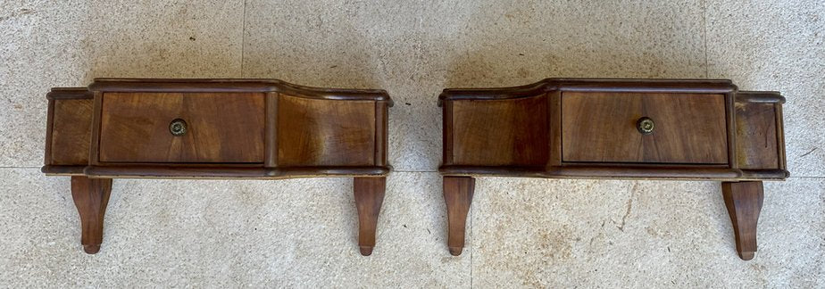 French Wall Bedside Tables in Walnut, 1920s, Set of 2-NOU-1761216