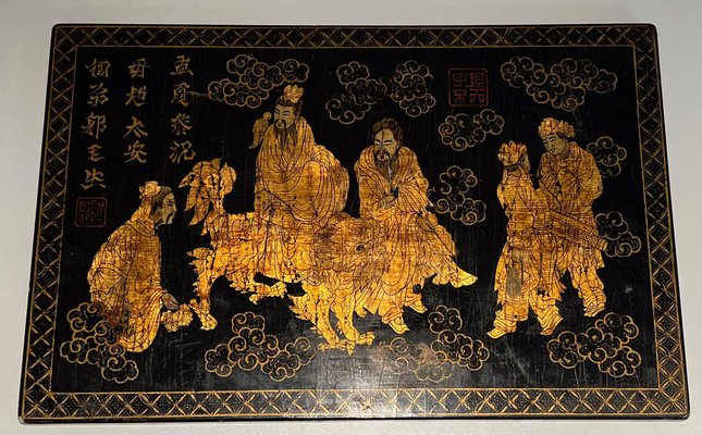 French Wall Decoration in Lacquer and Gilding with Chinese Decorations, 1970s-BA-1698359