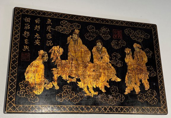 French Wall Decoration in Lacquer and Gilding with Chinese Decorations, 1970s-BA-1698359