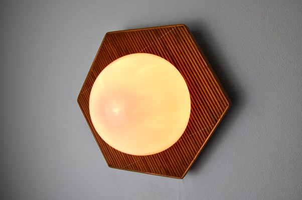 French Wall Lamp in Rattan and Opaline, 1970-EJE-1323783