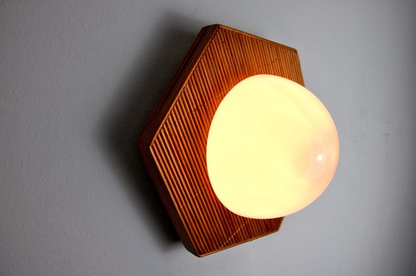 French Wall Lamp in Rattan and Opaline, 1970-EJE-1323783