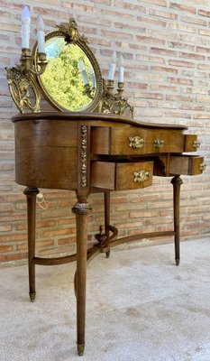 French Walnut and Bronze Vanity with Candelabra Arms-NOU-1304270