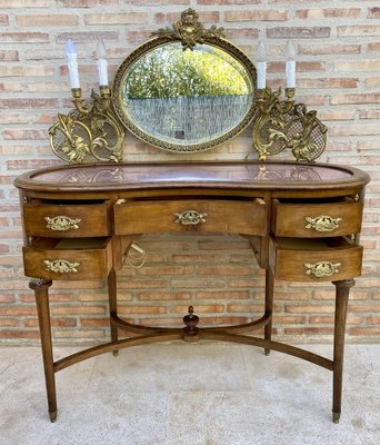 French Walnut and Bronze Vanity with Candelabra Arms-NOU-1304270