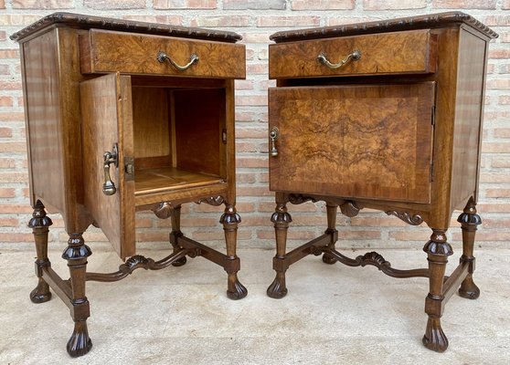 French Walnut and Burl Nightstands with Drawer, 1940, Set of 2-NOU-1747294