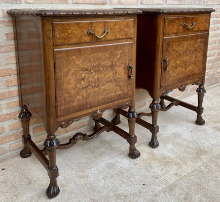 French Walnut and Burl Nightstands with Drawer, 1940, Set of 2-NOU-1747294