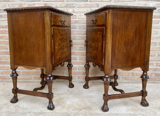 French Walnut and Burl Nightstands with Drawer, 1940, Set of 2-NOU-1747294