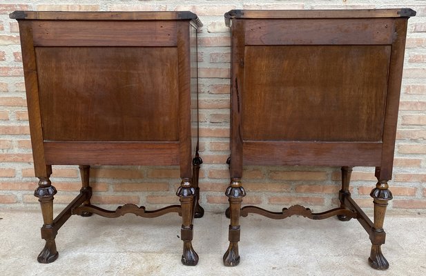 French Walnut and Burl Nightstands with Drawer, 1940, Set of 2-NOU-1747294