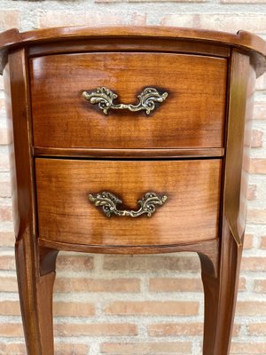 French Walnut Demilune Bedside Tables or Nightstands with 2 Drawers, Set of 2-NOU-1279644