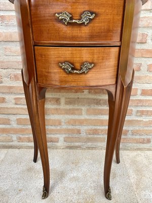 French Walnut Demilune Bedside Tables or Nightstands with 2 Drawers, Set of 2-NOU-1279644