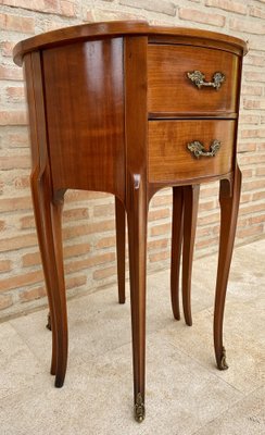 French Walnut Demilune Bedside Tables or Nightstands with 2 Drawers, Set of 2-NOU-1279644