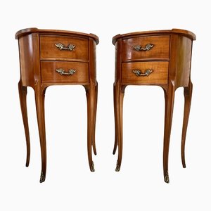 French Walnut Demilune Bedside Tables or Nightstands with 2 Drawers, Set of 2-NOU-1279644