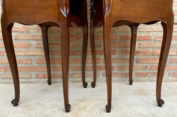 French Walnut Nightstand with Drawers and Shelf, 1950s, Set of 2-NOU-1426419