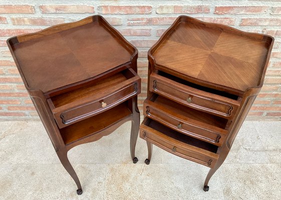 French Walnut Nightstand with Drawers and Shelf, 1950s, Set of 2-NOU-1426419