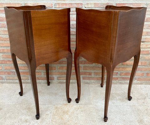 French Walnut Nightstand with Drawers and Shelf, 1950s, Set of 2-NOU-1426419