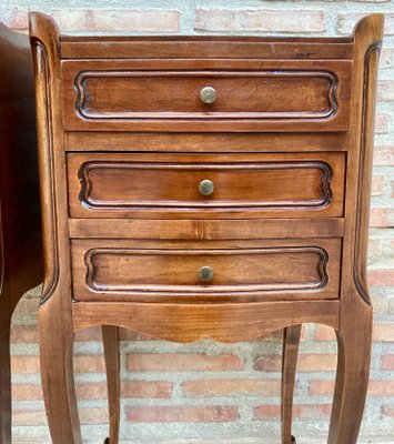 French Walnut Nightstand with Drawers and Shelf, 1950s, Set of 2-NOU-1426419