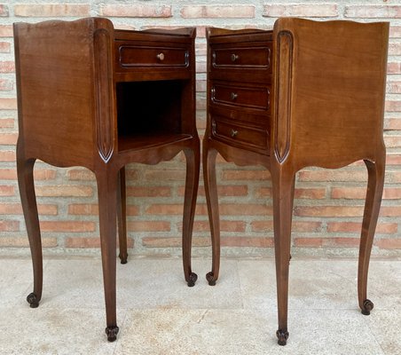 French Walnut Nightstand with Drawers and Shelf, 1950s, Set of 2-NOU-1426419