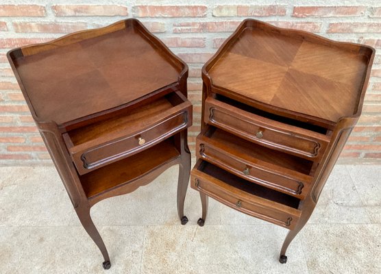 French Walnut Nightstand with Drawers and Shelf, 1950s, Set of 2-NOU-1426419