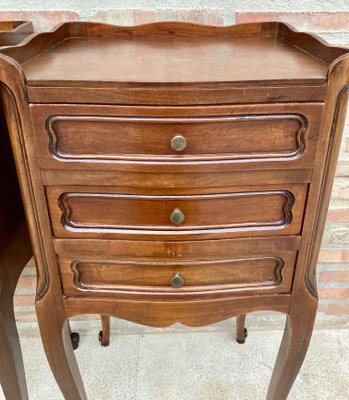 French Walnut Nightstand with Drawers and Shelf, 1950s, Set of 2-NOU-1426419