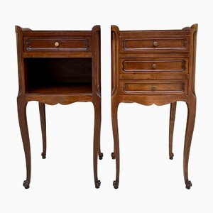 French Walnut Nightstand with Drawers and Shelf, 1950s, Set of 2-NOU-1426419