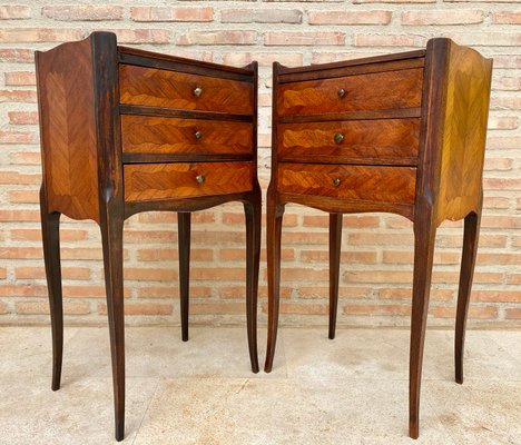 French Walnut Nightstands with 3 Drawers, 1940s, Set of 2-NOU-1431996