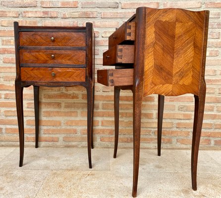 French Walnut Nightstands with 3 Drawers, 1940s, Set of 2-NOU-1431996