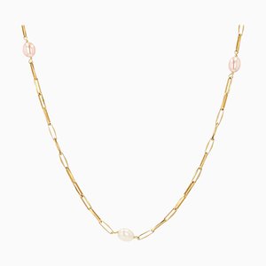 French White and Pink Cultured Pearls 18 Karat Rose Gold Necklace, 1980s-OLU-970999