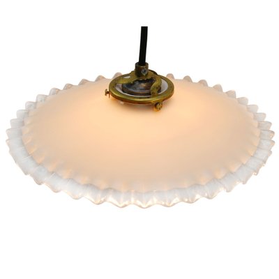 French White Opaline Milk Glass and Brass Pendant Lamp-BLS-1769128