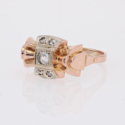 French White Sapphires 18 Karat Rose Gold Knot Tank Ring, 1940s-OLU-1799877