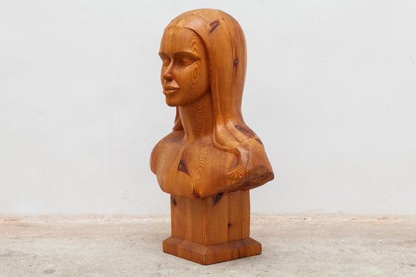 French Women Bust Sculpture Marianne Goddess of Liberty in Solid Wood, 1960s-KL-740936