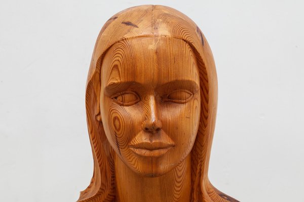 French Women Bust Sculpture Marianne Goddess of Liberty in Solid Wood, 1960s-KL-740936