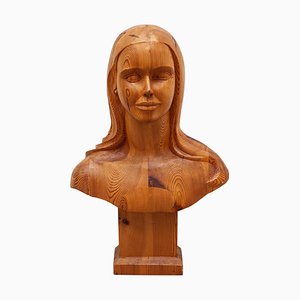 French Women Bust Sculpture Marianne Goddess of Liberty in Solid Wood, 1960s-KL-740936