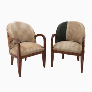 French Wood and Fabric Lounge Chairs, 1950s, Set of 2-YSU-722007