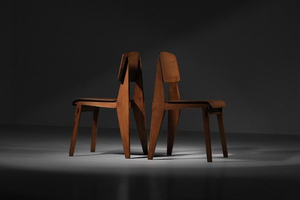 French Wood Chairs attributed to Jean Prouvé, 1950s, Set of 2-YU-1800699