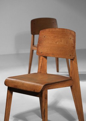 French Wood Chairs attributed to Jean Prouvé, 1950s, Set of 2-YU-1800699