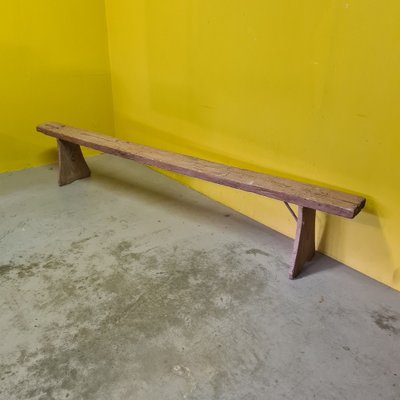 French Wooden Farmers Hall Bench, 1890s-VHW-1811483