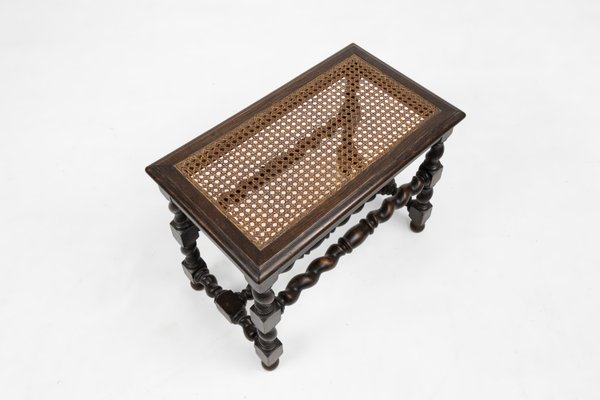 French Wooden Stool with Rattan Top, 1880s-YSY-2024509