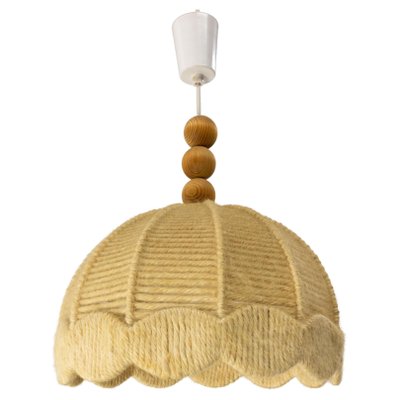 French Wool on Metallic Frame Chandelier Ceiling Pendant, 1970s-RIU-1394188