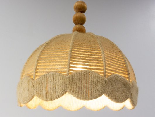 French Wool on Metallic Frame Chandelier Ceiling Pendant, 1970s-RIU-1394188