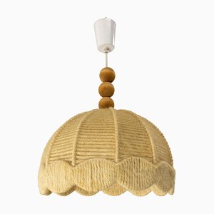 French Wool on Metallic Frame Chandelier Ceiling Pendant, 1970s-RIU-1394188