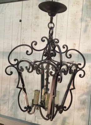 French Wrought Iron and Cut Lantern, 1940s-BA-1365714