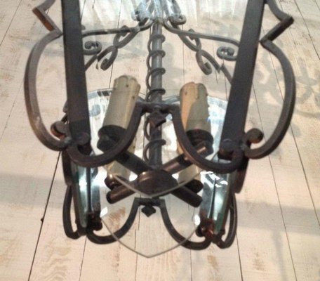 French Wrought Iron and Cut Lantern, 1940s-BA-1365714