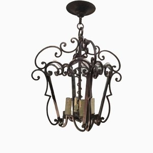 French Wrought Iron and Cut Lantern, 1940s-BA-1365714