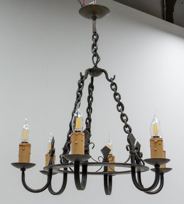 French Wrought Iron Fleur-De-Lys Chandelier, 1940s-RIU-1142237