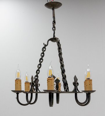 French Wrought Iron Fleur-De-Lys Chandelier, 1940s-RIU-1142237