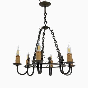 French Wrought Iron Fleur-De-Lys Chandelier, 1940s-RIU-1142237