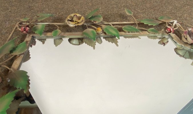 French Wrought Iron Mirror with Roses, 1970s-WZZ-777110