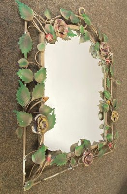 French Wrought Iron Mirror with Roses, 1970s-WZZ-777110