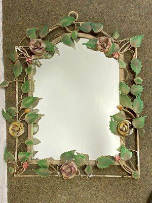 French Wrought Iron Mirror with Roses, 1970s-WZZ-777110