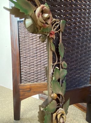 French Wrought Iron Mirror with Roses, 1970s-WZZ-777110